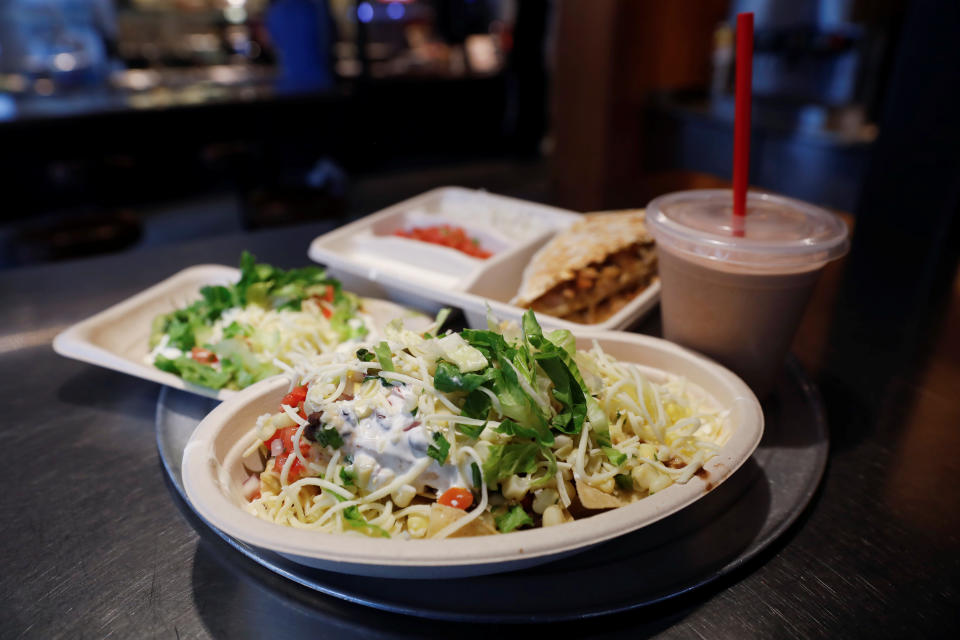 The new Chipotle Nachos dish is seen on display with other new dishes at the Chipotle Next Kitchen in Manhattan, New York, U.S., June 28, 2018.  REUTERS/Shannon Stapleton