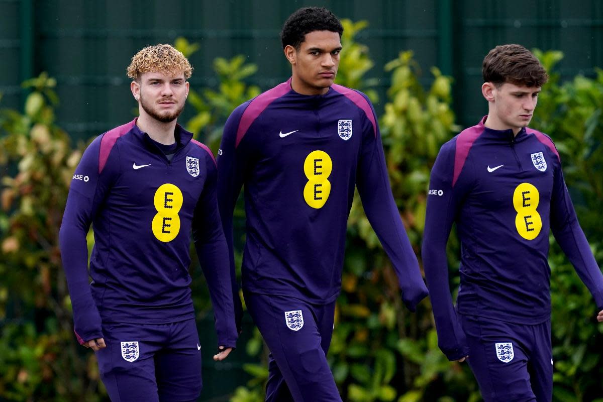 Tyler Morton, right, on England under-21 duty with Liverpool teammates Harvey Elliott and Jarell Quansah <i>(Image: PA)</i>