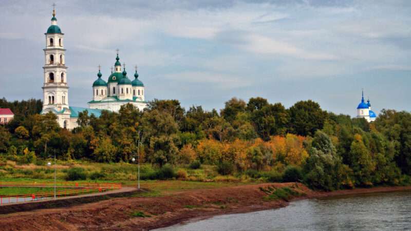 Two Russian Orthodox churches in the Russian republic of Tatarstan.