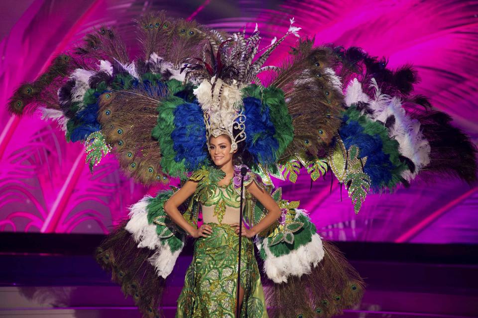 Sally Jara, Miss Paraguay 2014, debuts her national costume during the Miss Universe Preliminary Show in Miami