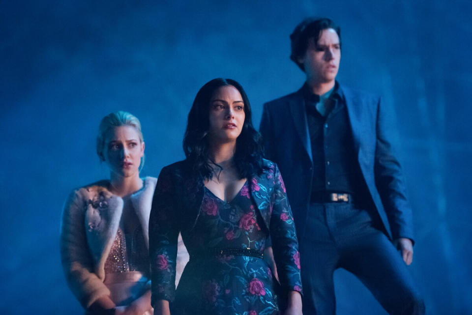 Lili Reinhart, Camila Mendes and Cole Sprouse in "Riverdale." (Photo: )