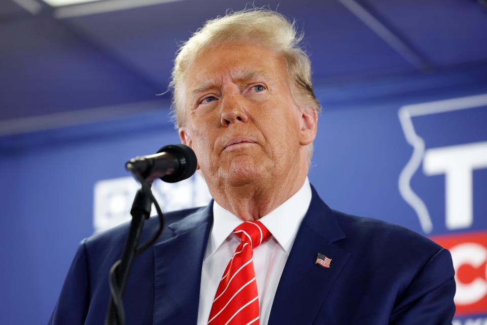 Republican presidential candidate, former President Donald Trump speaks at a campaign event on Jan. 6, 2024, in Newton, Iowa.