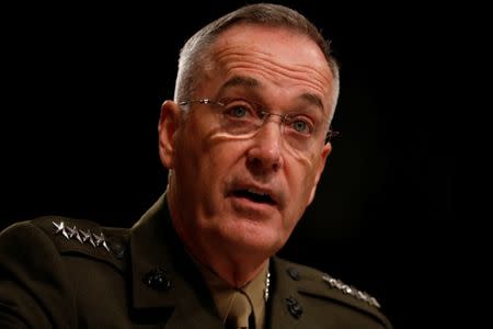 Chairman of the Joint Chiefs of Staff Gen. Joseph Dunford testifies before the Senate Armed Services Committee on Capitol Hill in Washington, D.C., U.S., June 13, 2017. REUTERS/Aaron P. Bernstein/Files