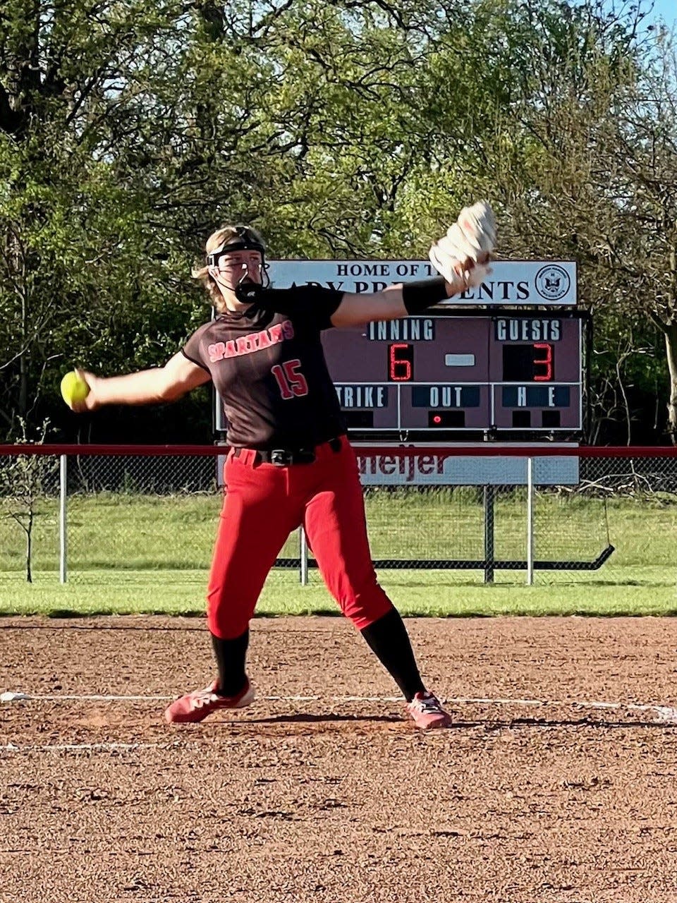Pleasant's Kylie Eastep delivers a pitch during a regular season softball game at Marion Harding this season.