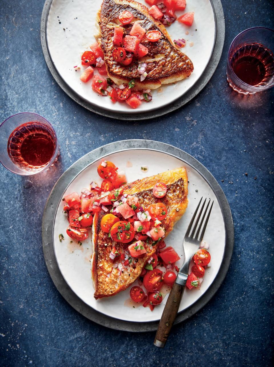 Red Snapper With Chunky Tomato-Watermelon Salsa