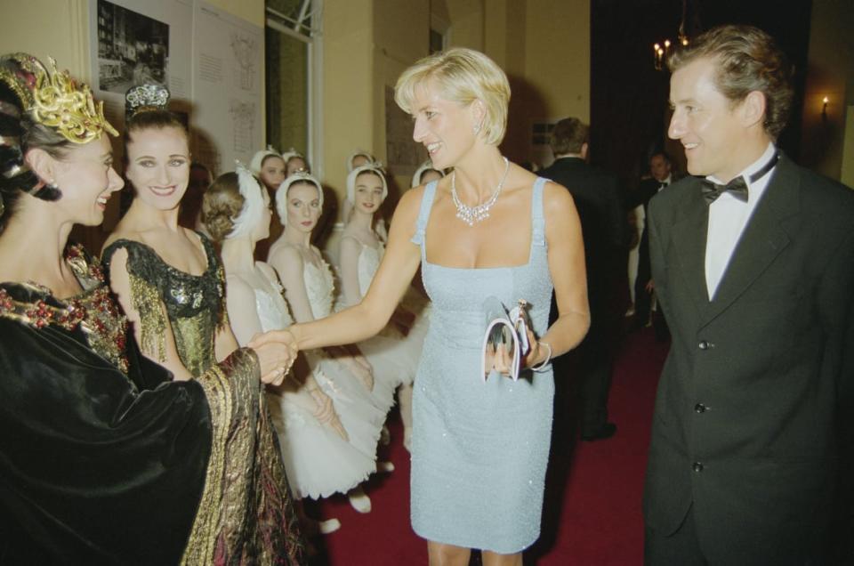 Princess Diana meets members of the cast  of an English National Ballet production of Swan Lake.