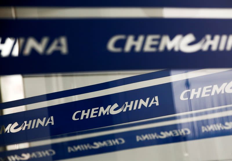 The company logo of China National Chemical Corp, or ChemChina, is seen at its headquarters in Beijing