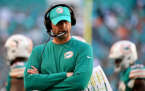 Miami Dolphins head coach Adam Gase reacts during the second half against the Jacksonville Jaguars at Hard Rock Stadium - Credit: USA TODAY