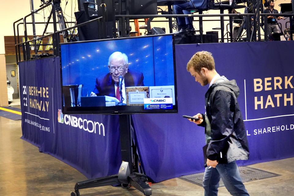 Shareholders attend the Berkshire Hathaway annual meeting on April 30, 2022 in Omaha, Nebraska.