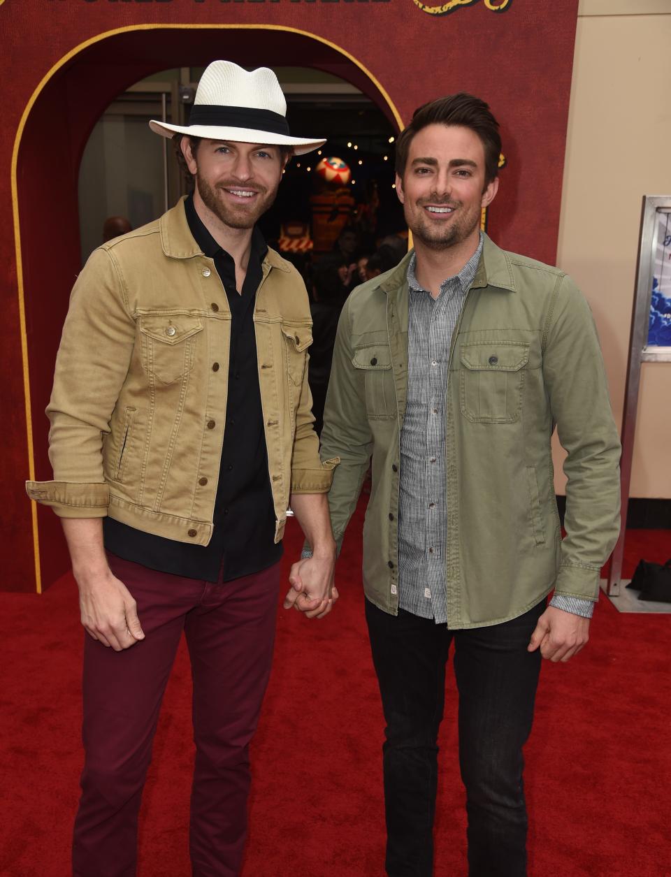 Jonathan Bennett and his love, former "Amazing Race" contestant Jaymes Vaughan, at the premiere of "Dumbo"  on March 11, 2019 in Los Angeles.