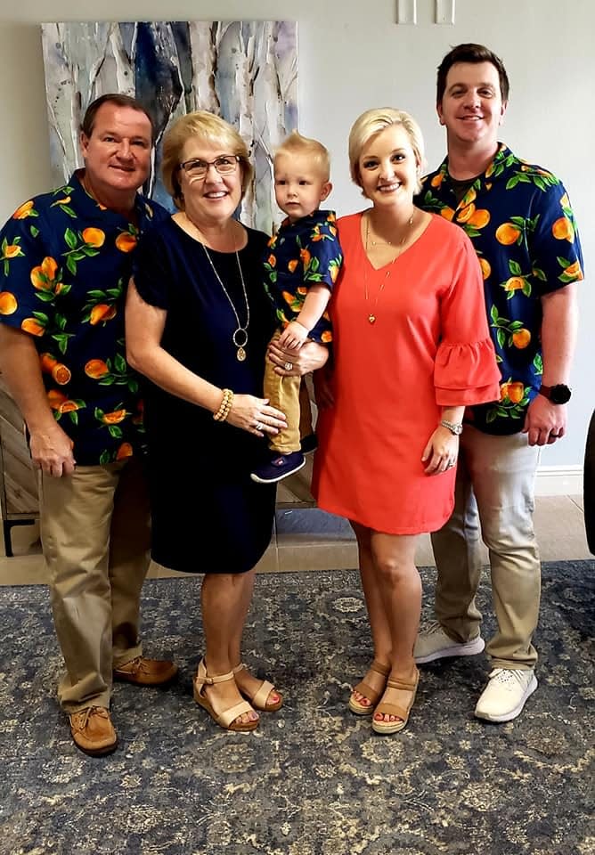 A woman of many roles: Trish Barrett, second from left, is surrounded by her husband, Kevin, left; grandson Everett; daughter, Olivia Franz; and son-in-law, Bryan Franz. Daughter Savannah Barrett was out of town.