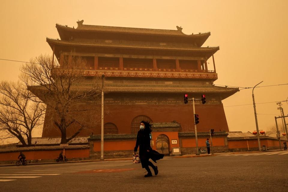 <div class="inline-image__caption"><p>The Drum Tower in Beijing, China on March 15, 2021, as a sandstorm pummels the city. </p></div> <div class="inline-image__credit">Thomas Peter / Reuters</div>