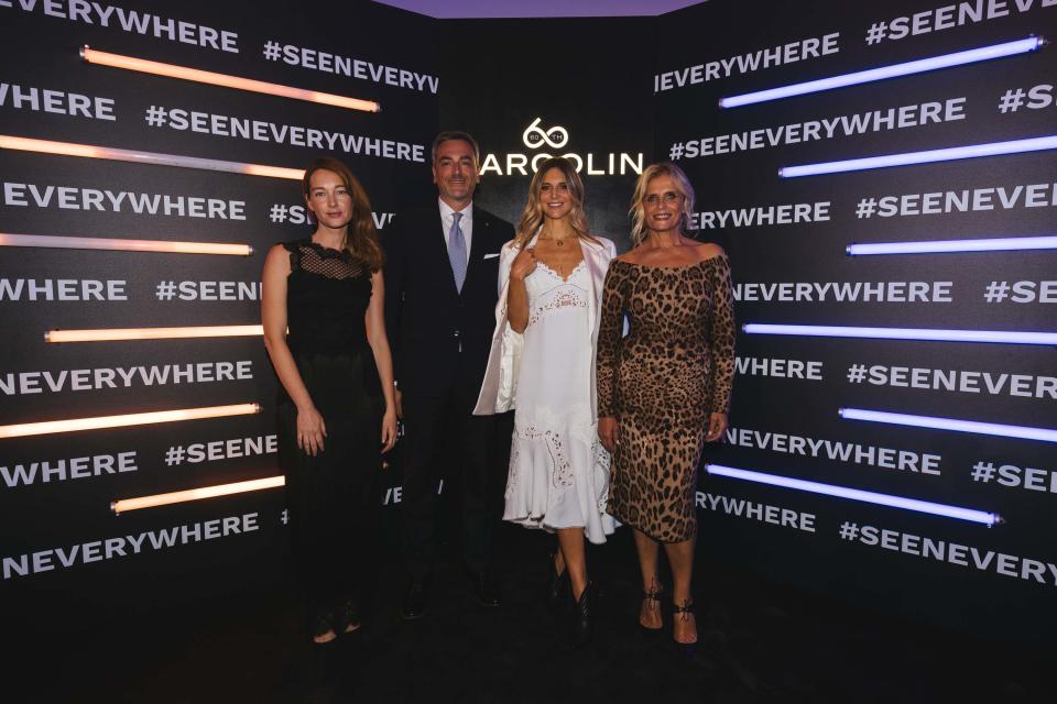 Marcolin’s CEO Fabrizio Curci with Italian actresses Cristiana Capotondi, Nicoletta Romanoff and Isabella Ferrari. - Credit: Gabriele Zanon/Courtesy of Marcolin