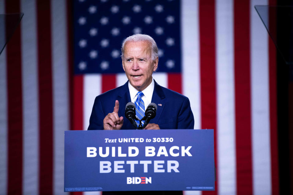 El exvicepresidente Joe Biden, posible candidato presidencial del Partido Demócrata, habla en Wilmington, Delaware, el martes 14 de julio de 2020. (Kriston Jae Bethel/The New York Times)