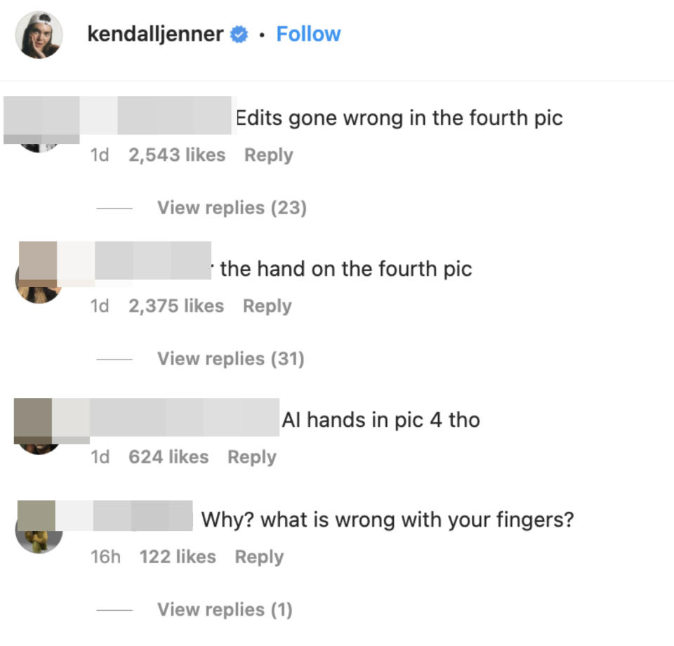 Screenshot of Instagram comments