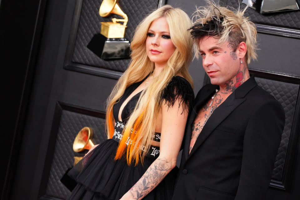 Avril Lavigne (left) and Mod Sun announced their engagement in April 2022 during a trip to Paris. (Photo by Jeff Kravitz/FilmMagic)