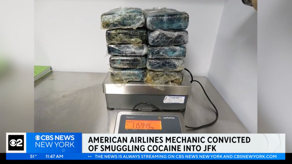 The cocaine had a street value of more than $250,000. CBS New York/YouTube