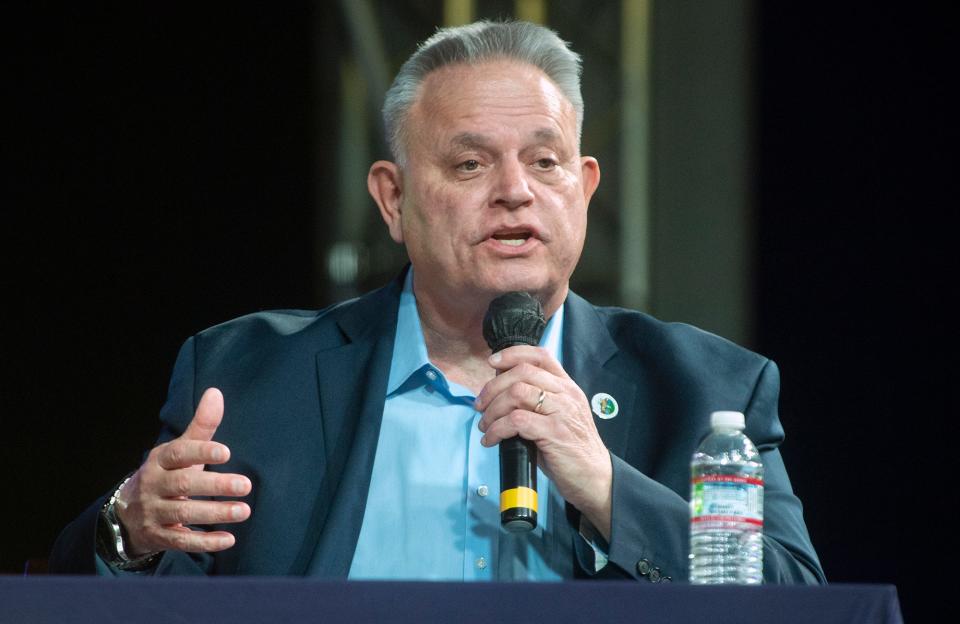 Dan Wright participates in a Stockton mayoral candidates forum at the Victory in Praise church in Stockton on Feb. 1, 2024.