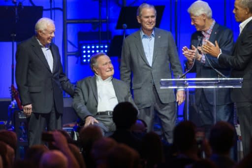 George H.W. Bush (seated) is the oldest of the United States' five living former presidents