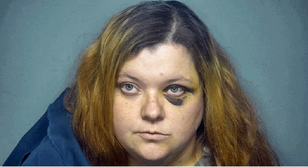 In this image provided by Chester County South Carolina Sheriff’s Office is Adrienne Simpson, who was arrested Monday, May 17, 2021, in Chester County, S.C., and charged in connection with an ongoing manhunt for a man suspected in several shooting deaths in South Carolina and Missouri. Simpson was arrested after a police chase and eventual crash; the search for Tyler Terry was ongoing. (Chester County South Carolina Sheriff’s Office via AP)