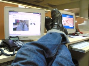 Feet up on desk