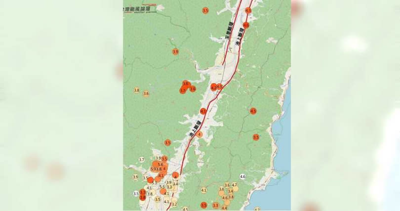 截至18日傍晚的地震紀錄。（圖／翻攝台灣颱風論壇臉書）