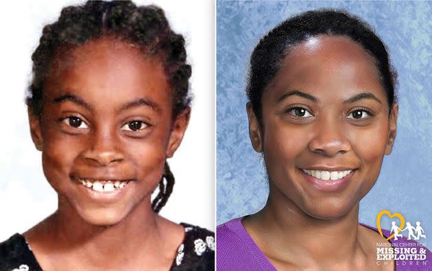 A photo of Asha at 9 years old was used to create an age-progressed image of what she might look like decades later.