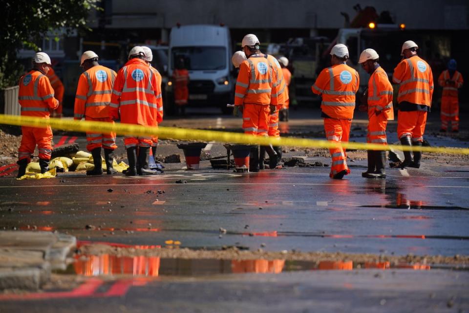 Thames Water officials work in Tollington Road near to the junction with Hornsey Road, Holloway (Jonathan Brady/PA) (PA Wire)