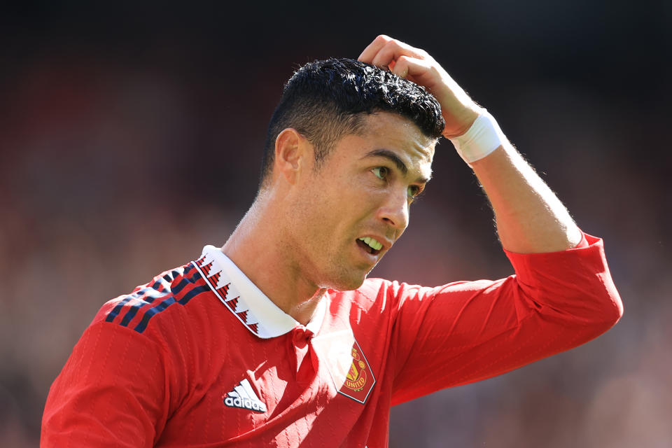 Seen here, Cristiano Ronaldo scratches his head during Manchester United's friendly against Rayo Vallecano.