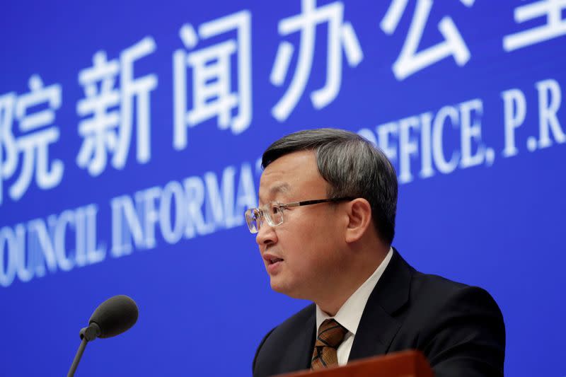 Chinese Vice Commerce Minister and Deputy International Trade Representative Wang Shouwen speaks during a news conference on the state of trade negotiations with U.S. in Beijing