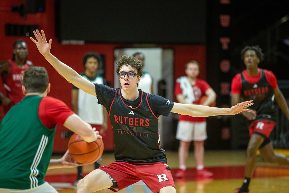 Gavin Griffiths practices with his team during Rutgers men's basketball media day at Jersey Mike's Arena in Piscataway, NJ Tuesday, October 3, 2023.