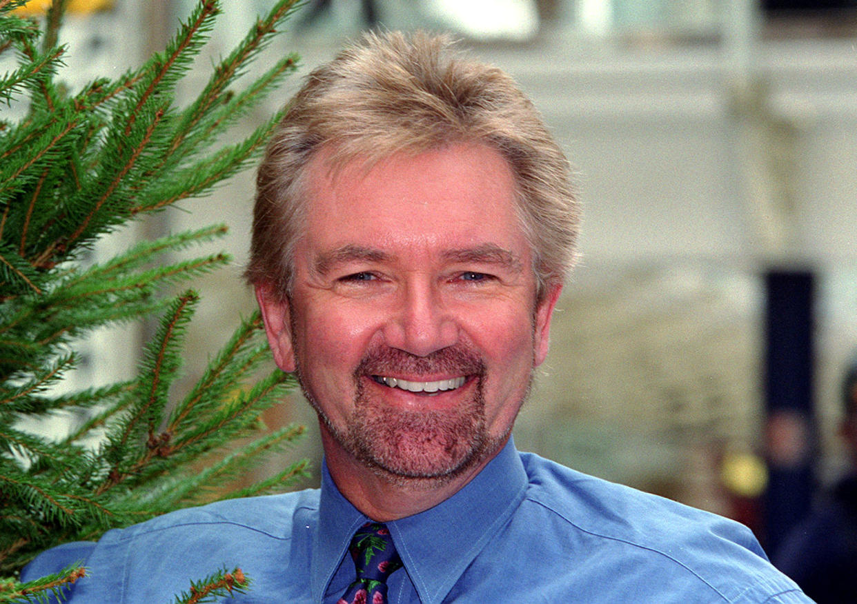 TV presenter Noel Edmonds in London, for the launch of an appeal for the charity Help the Hospices, with the aim of raising over  1 million for the Hospice movement by having 'A Forest of Lights' on christmas trees throughout the country.   (Photo by PA Images via Getty Images)