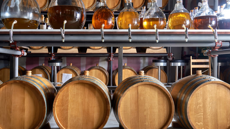 Whiskey barrels in bonded facility