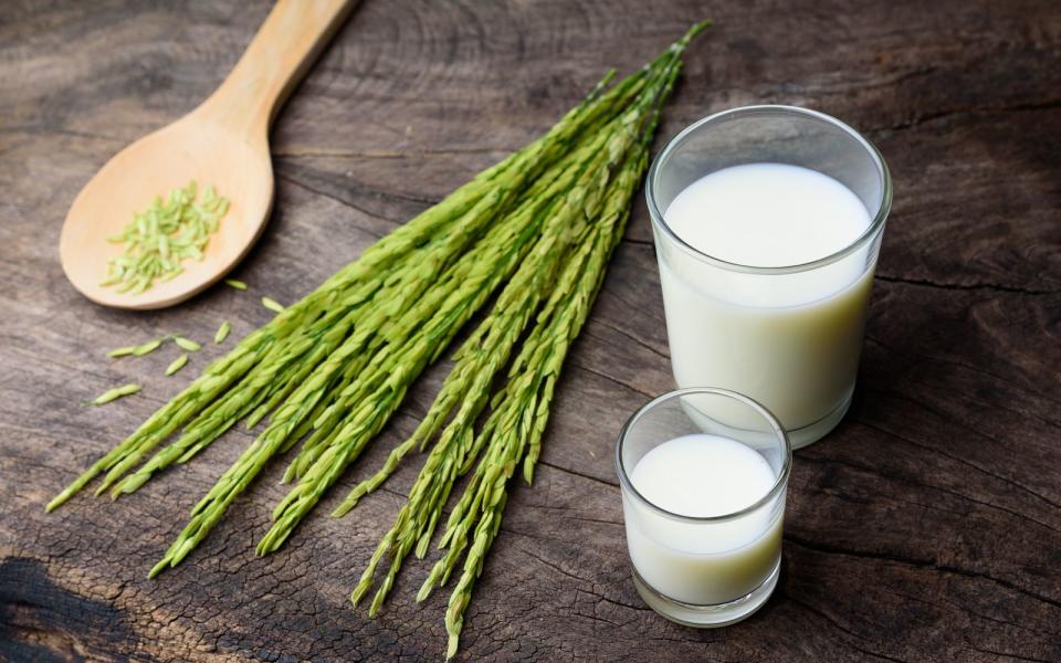 Auch die Milchalternative aus Reis steht hoch im Kurs. Ihr Nährstoffgehalt kann zwar nicht überzeugen, dafür ist Reismilch laktose-, gluten- und selbstverständlich milcheiweißfrei und somit für Allergiker zu empfehlen. Sie schmeckt leicht süßlich und bietet sich somit für die Zubereitung von Süßspeisen an. Rein optisch kommt Reismilch aber recht dünn daher. (Bild: iStock / Theerapong28)