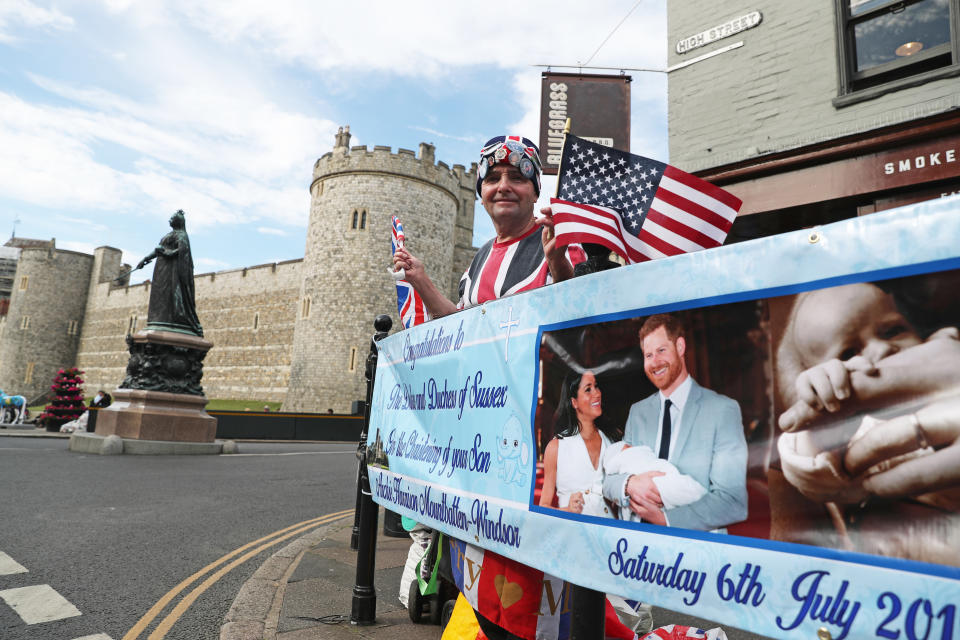 Royal fan John Loughrey, 64, camped out in Windsor ahead of the royal christening of the Duke and Duchess of Sussex's son, Archie, at Windsor Castle tomorrow.