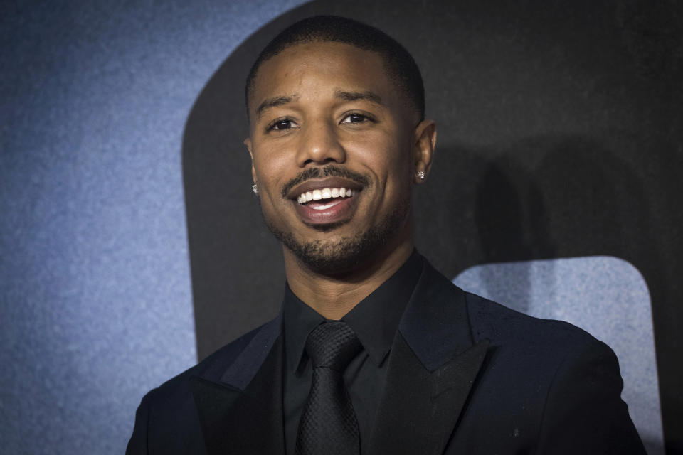 CORRECTS DATE OF AWARD SHOW TO SUNDAY, INSTEAD OF NEXT MONTH - FILE - In this Nov. 28, 2018, file photo, actor Michael B. Jordan poses for photographers upon arrival at the premiere of the film 'Creed II', in London. Jordan, Ben Stiller and Idris Elba are among the first presenters announced Thursday, Jan. 3, 2019, for Sunday's Golden Globe Awards. (Photo by Vianney Le Caer/Invision/AP, File)