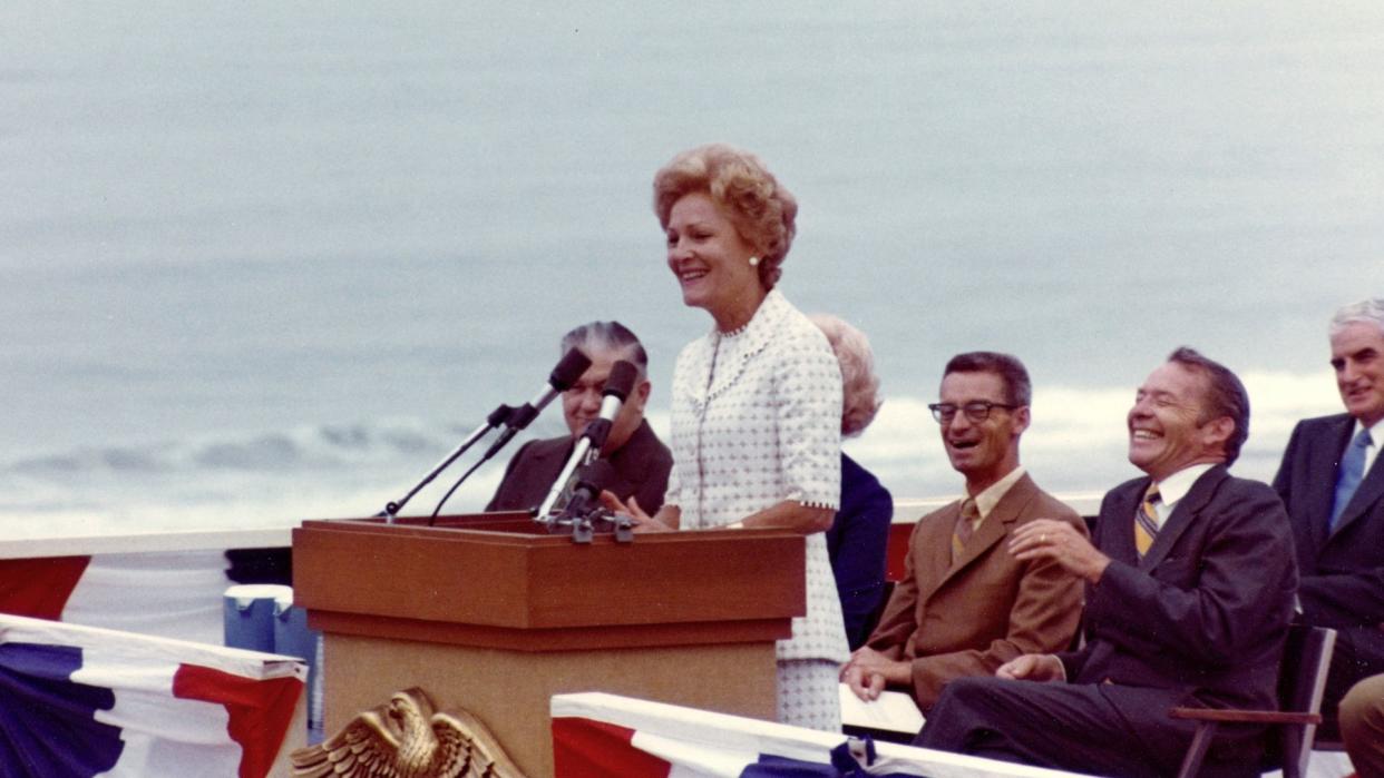 Mandatory Credit: Photo by U S National Archives/AP/Shutterstock (11721108c)Then-first lady Pat Nixon speaks at the dedication of Frriendship Park in San Diego, on the border with Tijuana, Mexico, on Aug.