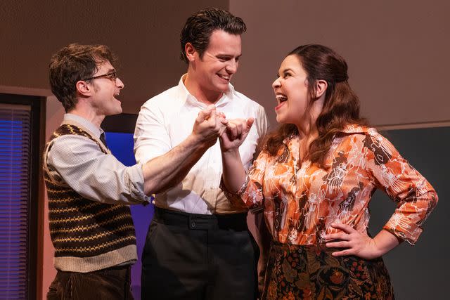 <p>Matthew Murphy</p> Daniel Radcliffe, Jonathan Groff and Lindsay Mendez in 'Merrily We Roll Along' on Broadway