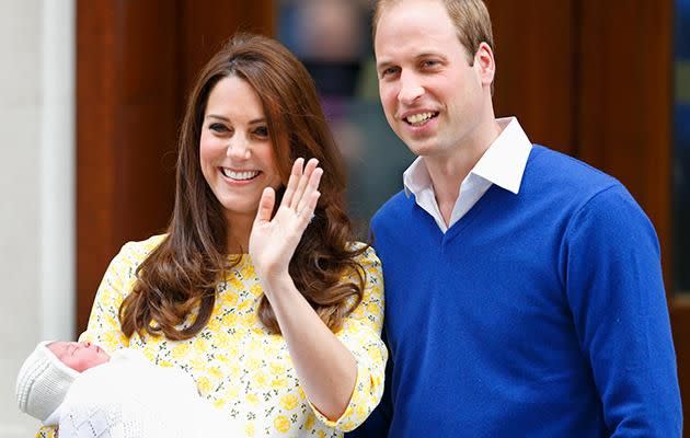 Hyperemesis gravidarum is acute morning sickness that develops during pregnancy. Here Kate and Will are after the birth of Princess Charlotte. Photo: Getty Images