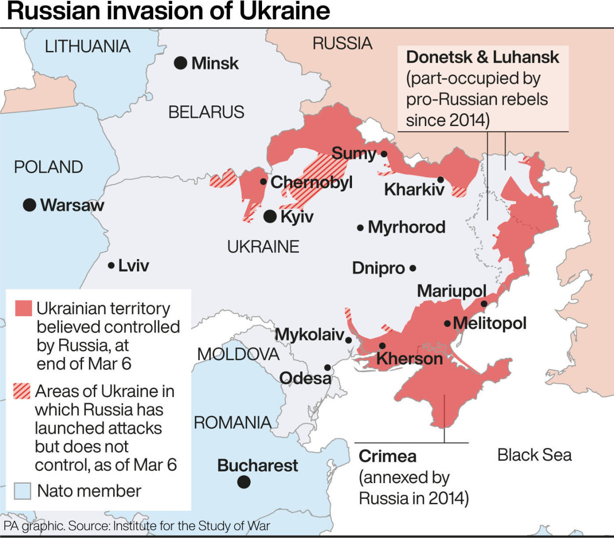 Russian invasion of Ukraine - the situation as of March 6. (PA)