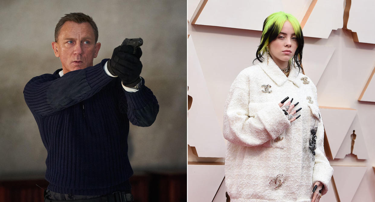 A composite image of Daniel Craig's James Bond and Billie Eilish. (Universal/Getty)