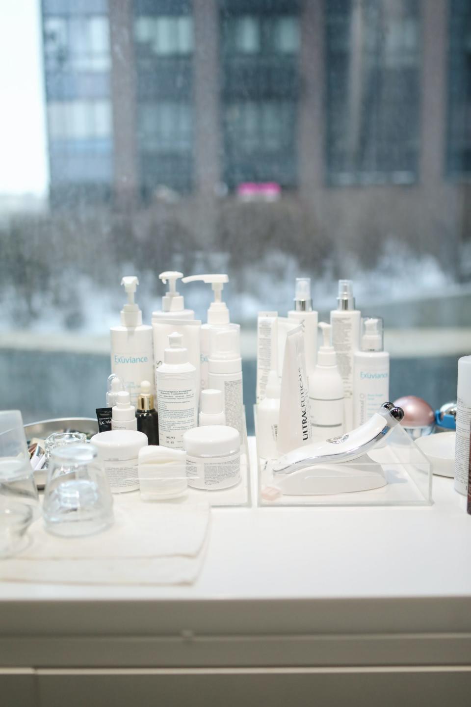 A counter full of beauty products