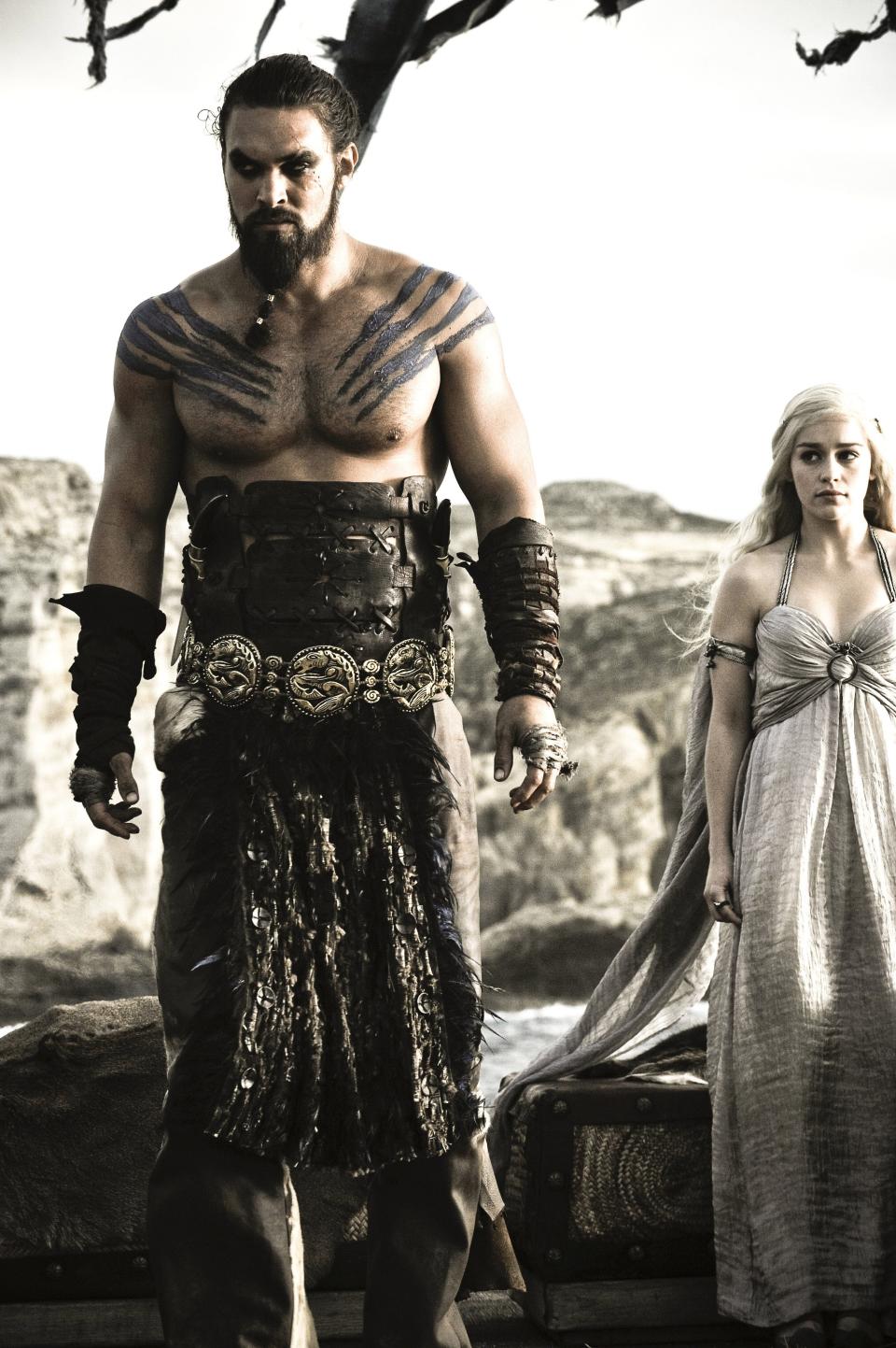 Jason Momoa as Khal Drogo and Emilia Clarke as Daenerys Targaryen in season one of ‘Game of Thrones' (Hbo/Kobal/Shutterstock)
