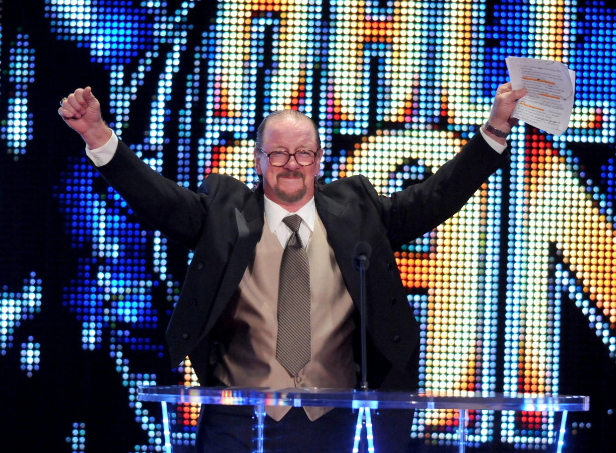 Terry Funk during the WWE 2011 Hall of Fame Induction on April 2, 2011, at Phillips Arena in Atlanta. (Photo by George Napolitano/FilmMagic)