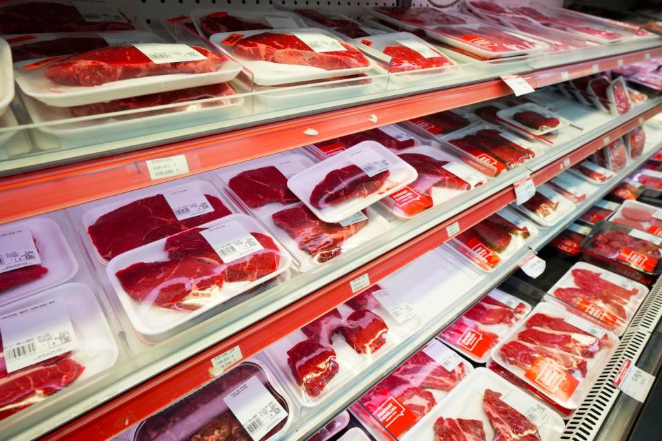 Beef and meat products are displayed for sale at a grocery store in Aylmer, Que., on Thursday, May 26, 2022. A group of Canadian ranchers is calling for an investigation into meat pricing. The Saskatchewan Stock Growers Association says it's asking the provincial and federal governments to look into what it calls an "imbalance" between the price ranchers receive for the cattle and the price consumers pay at the meat counter. THE CANADIAN PRESS/Sean Kilpatrick