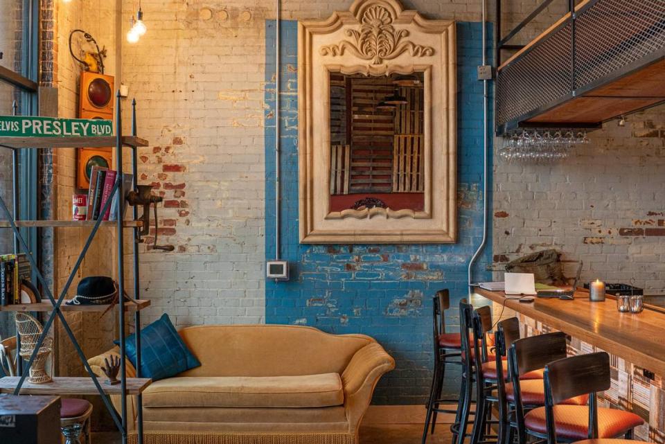 The interior of Leah & Louise is styled like a Memphis-style juke joint.