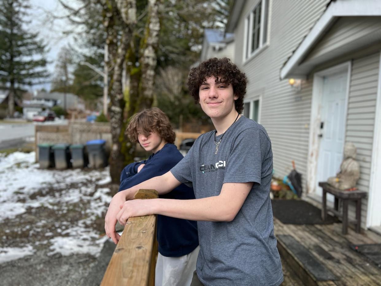 Hudson and Jackson Forsyth-Beck started growing veggies in the front yard of their Squamish rental home and selling pickles. They called themselves the Pickle Boys. But then, they got evicted. (Yvette Brend/CBC News - image credit)