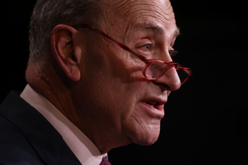 Senate Minority Leader Schumer (D-NY) holds a press conference on Capitol Hill in Washington