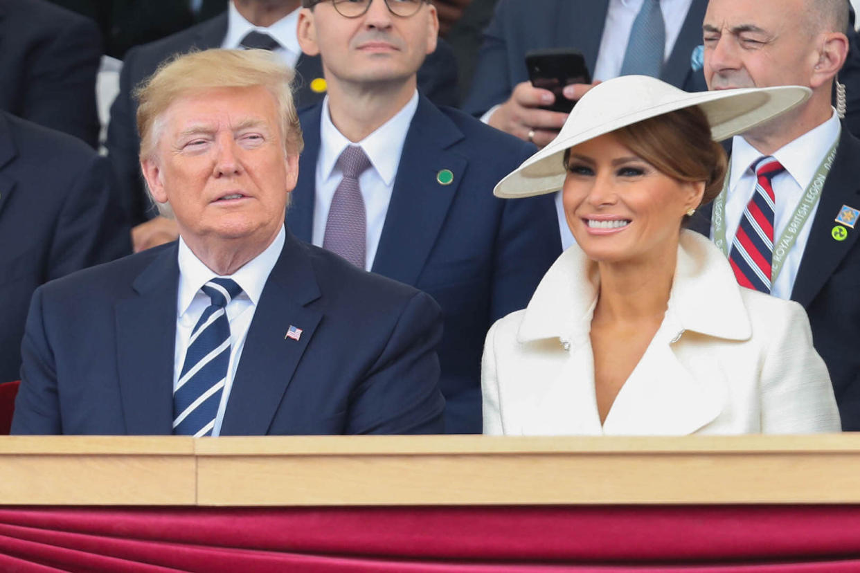 The First Lady chose an all-cream ensemble for the final day of the state visit [Photo: Getty]