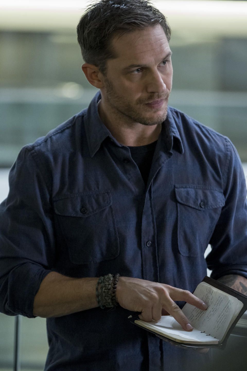 Tom Hardy as Eddie Brock in<em> Venom</em> (Photo: Frank Masi/Sony Pictures)